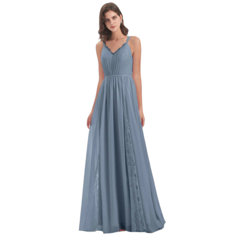 AZAZIE steel gray empire waist‎ strappy back lace bridesmaid dress